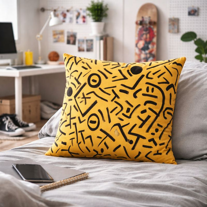 Housse de coussin jaune moutarde – Gestes Libres Willis – coton