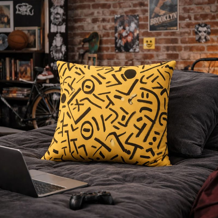 Housse de coussin jaune moutarde – Gestes Libres Willis – coton