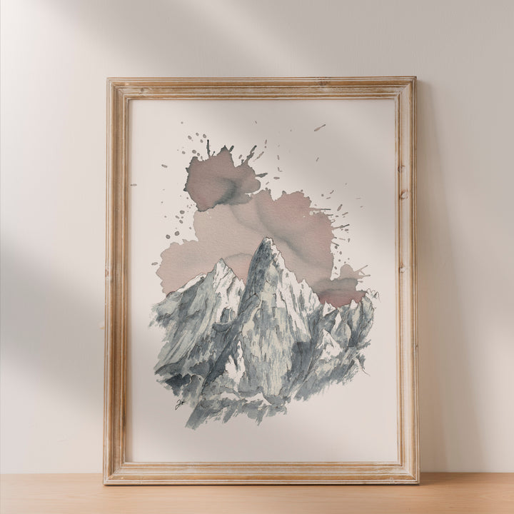 Affiche Les Drus – Illustration Alpes, vin & aquarelle