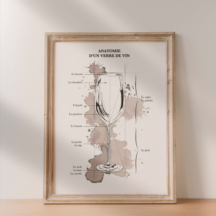 Affiche vin-Anatomie d’un verre de vin – A4, 30x40, 40x50 - Illustration vin décor murale