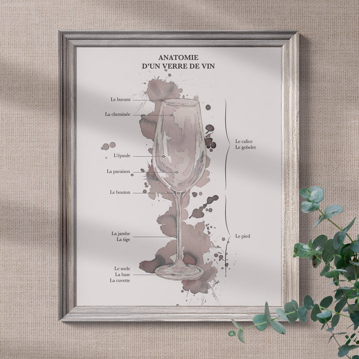 Affiche vin-Anatomie d’un verre de vin – A4, 30x40, 40x50 - Illustration vin décor murale