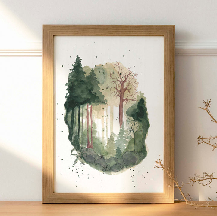 Affiche La Forêt — Illustration Alpes, vin & aquarelle (A4 et carte postale)