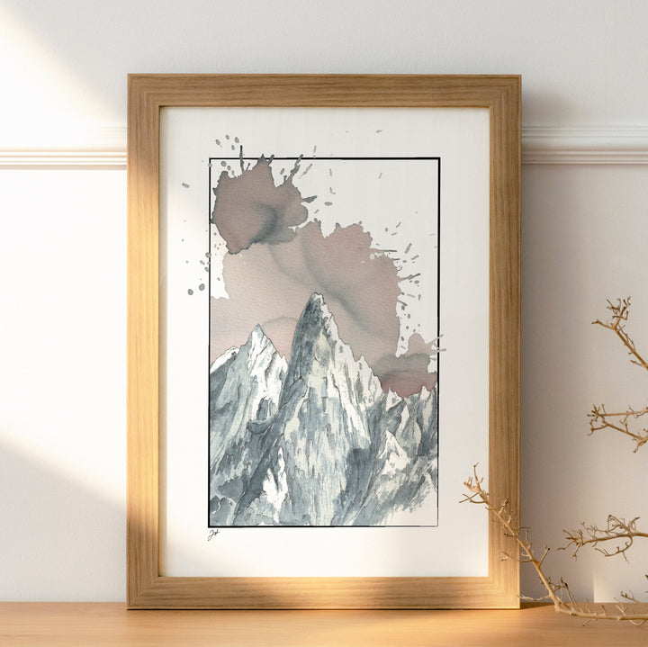 Affiche Les Drus – Illustration Alpes, vin & aquarelle