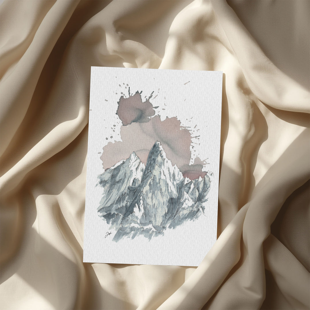Affiche Les Drus – Illustration Alpes, vin & aquarelle