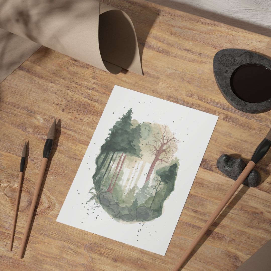 Affiche La Forêt — Illustration Alpes, vin & aquarelle (A4 et carte postale)
