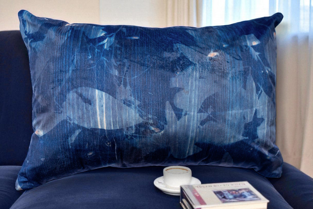 Housse de coussin - 40×60 cm - cyanotipe “Les Bleus du Lac” – Gilles Giacomotti