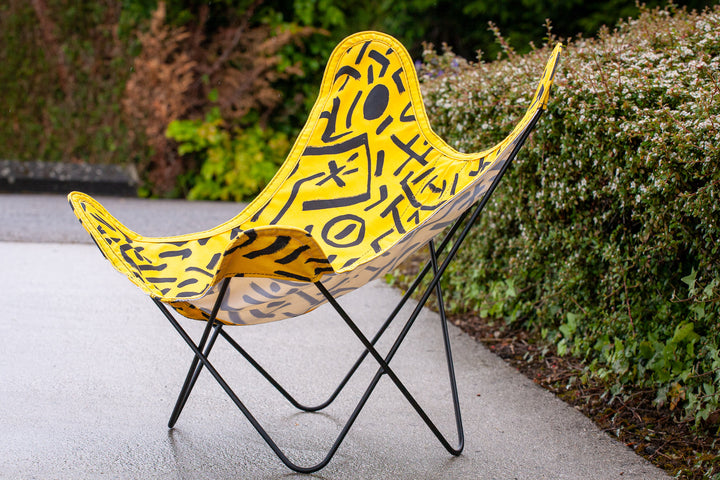 Fauteuil Butterfly AA – Willis jaune soleil & noir – coton 430 g/m²