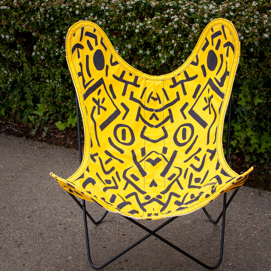 Fauteuil Butterfly AA – Willis jaune soleil & noir – coton 430 g/m²